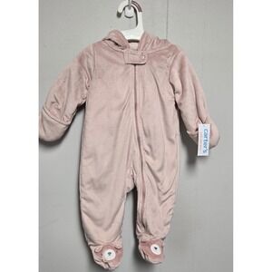 Carters Just One You Baby Pink Fleece Pram Suit Hooded Bear Footie 6M 1T933110